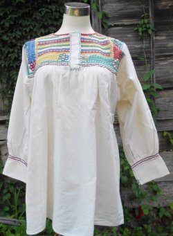 画像1: ✡メキシコ　アグアカテナンゴ村　手刺繍　ブラウス　長袖✡マンタ生地
