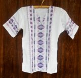 グアテマラ　メンズ刺繍クルタ　白地/紫刺繍　(2)