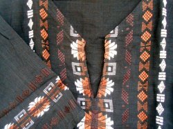 画像2: グアテマラ　メンズ刺繍クルタ　黒地/茶色刺繍　2