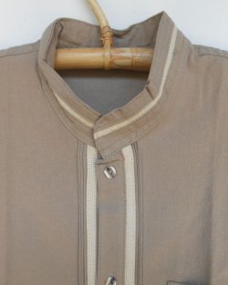 画像2: メキシコ　メンズ　スタンドカラー　織布付き　ブラウス　シャツ　ベージュ