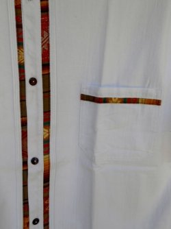 画像2: メキシコ　メンズ　スタンドカラー　織布（カラフル）付き　ブラウス　シャツ　ホワイト