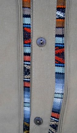 画像4: メキシコ　メンズ　スタンドカラー　織布（カラフル）付き　ブラウス　シャツ　ベージュ