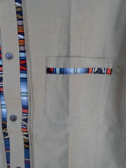 画像3: メキシコ　メンズ　スタンドカラー　織布（カラフル）付き　ブラウス　シャツ　ベージュ