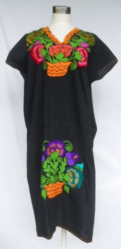 画像1: ☆メキシコ　シナカンタン村　刺繍　ワンピース　ブラック☆