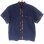 画像1: メキシコ　メンズ　スタンドカラー　織布（カラフル）付き　ブラウス　シャツ　藍色 (1)