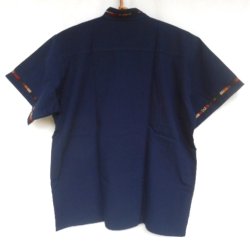 画像5: メキシコ　メンズ　スタンドカラー　織布（カラフル）付き　ブラウス　シャツ　藍色
