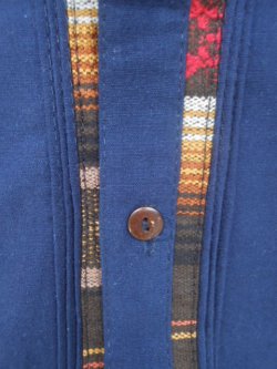画像3: メキシコ　メンズ　スタンドカラー　織布（カラフル）付き　ブラウス　シャツ　藍色