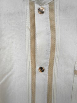 画像3: メキシコ　メンズ　スタンドカラー　織布付き　ブラウス　シャツ　生成り