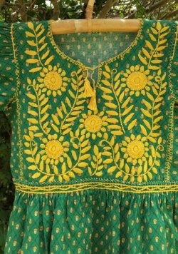 画像10: ✡メキシコ　子供　キッズ　刺繍ワンピース　グリーン✡着丈66cm　身幅32cm