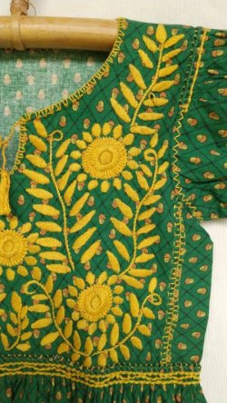 画像3: ✡メキシコ　子供　キッズ　刺繍ワンピース　グリーン✡着丈66cm　身幅32cm