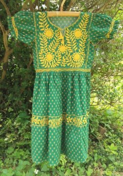 画像8: ✡メキシコ　子供　キッズ　刺繍ワンピース　グリーン✡着丈66cm　身幅32cm