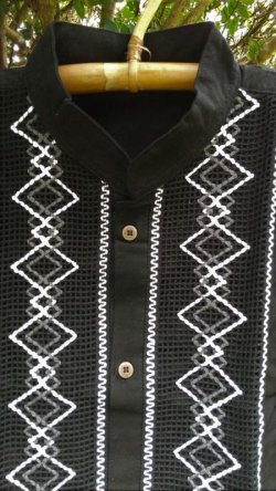画像2: メキシコ　メンズ刺繍ブラウス　メキシカンメンズブラウス　ブラック　シャツ