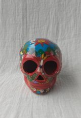 メキシコ　ガイコツ　スカル　陶器　置物　レッド