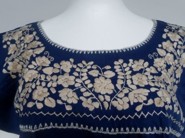 画像2: ☆メキシコ　手刺繍　ブラウス☆大きいサイズ　ネイビー　3 (2)