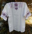 画像4: グアテマラ　メンズ刺繍クルタ　白地/紫刺繍 (4)
