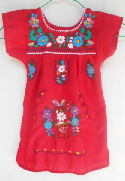 画像1: ✡子供用　メキシコ刺繍ワンピース✡着丈43cm (1)