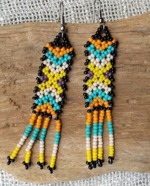 画像2: ☆メキシコ　ウイチョル族　ビーズ　ピアス☆フリンジ　オレンジ系 (2)