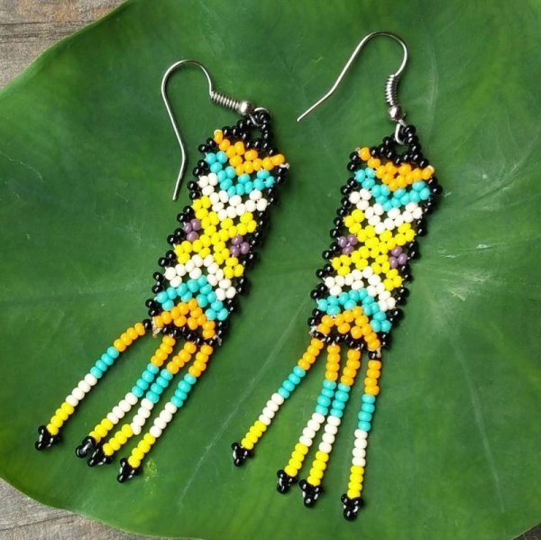 画像5: ☆メキシコ　ウイチョル族　ビーズ　ピアス☆フリンジ　オレンジ系 (5)