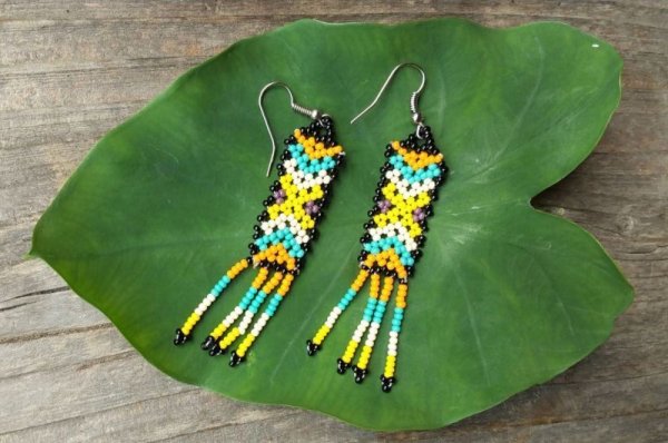 画像4: ☆メキシコ　ウイチョル族　ビーズ　ピアス☆フリンジ　オレンジ系 (4)