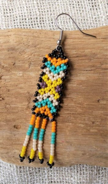 画像3: ☆メキシコ　ウイチョル族　ビーズ　ピアス☆フリンジ　オレンジ系 (3)